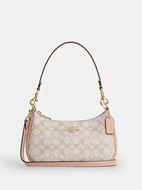 Teri Shoulder Bag In Pretty Signature Canvas CDZ05 COLOR: GOLD/CHALK/PINK